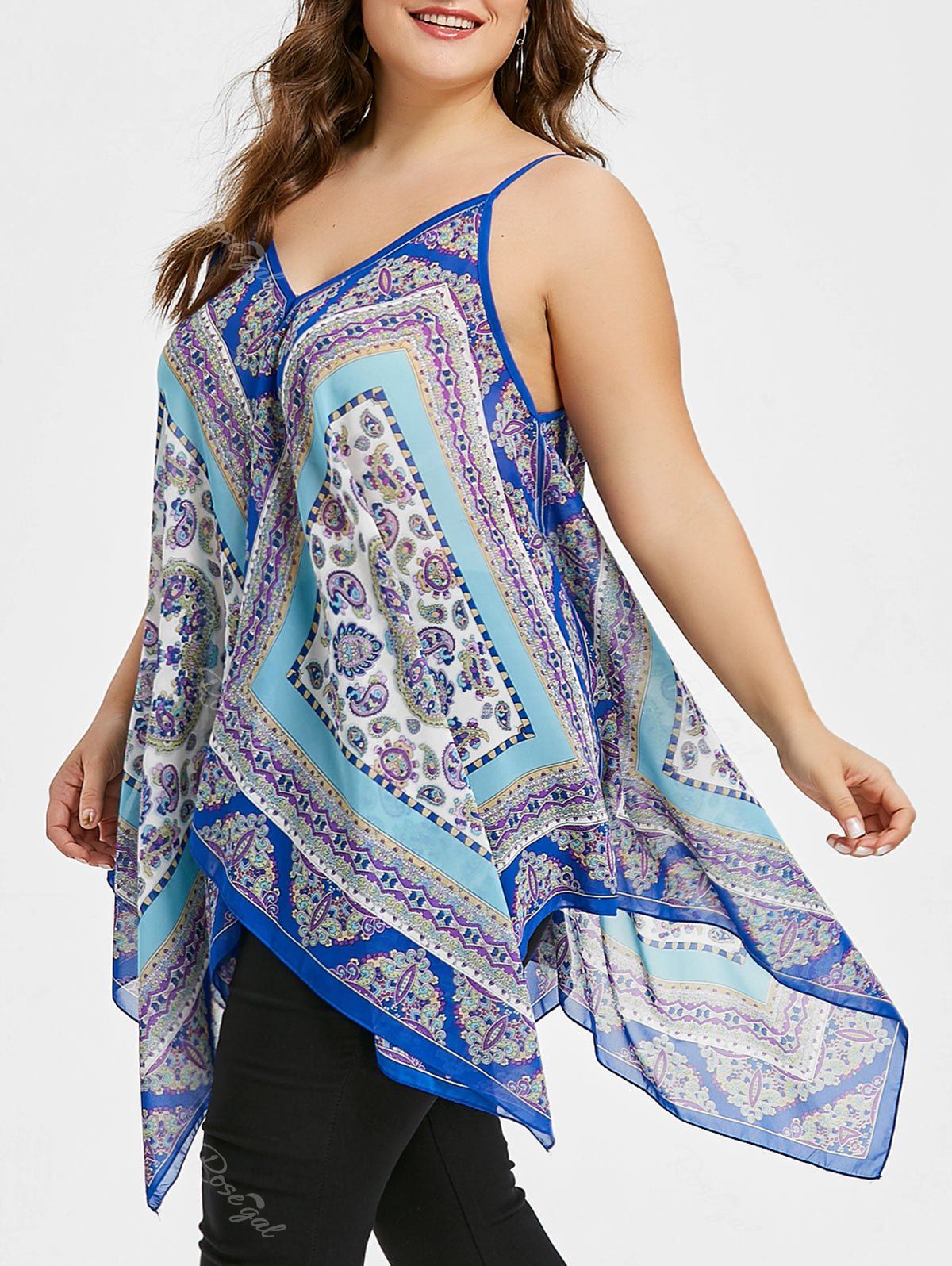 [49% OFF] Plus Size Tribal Print Handkerchief Hem Tank Top | Rosegal