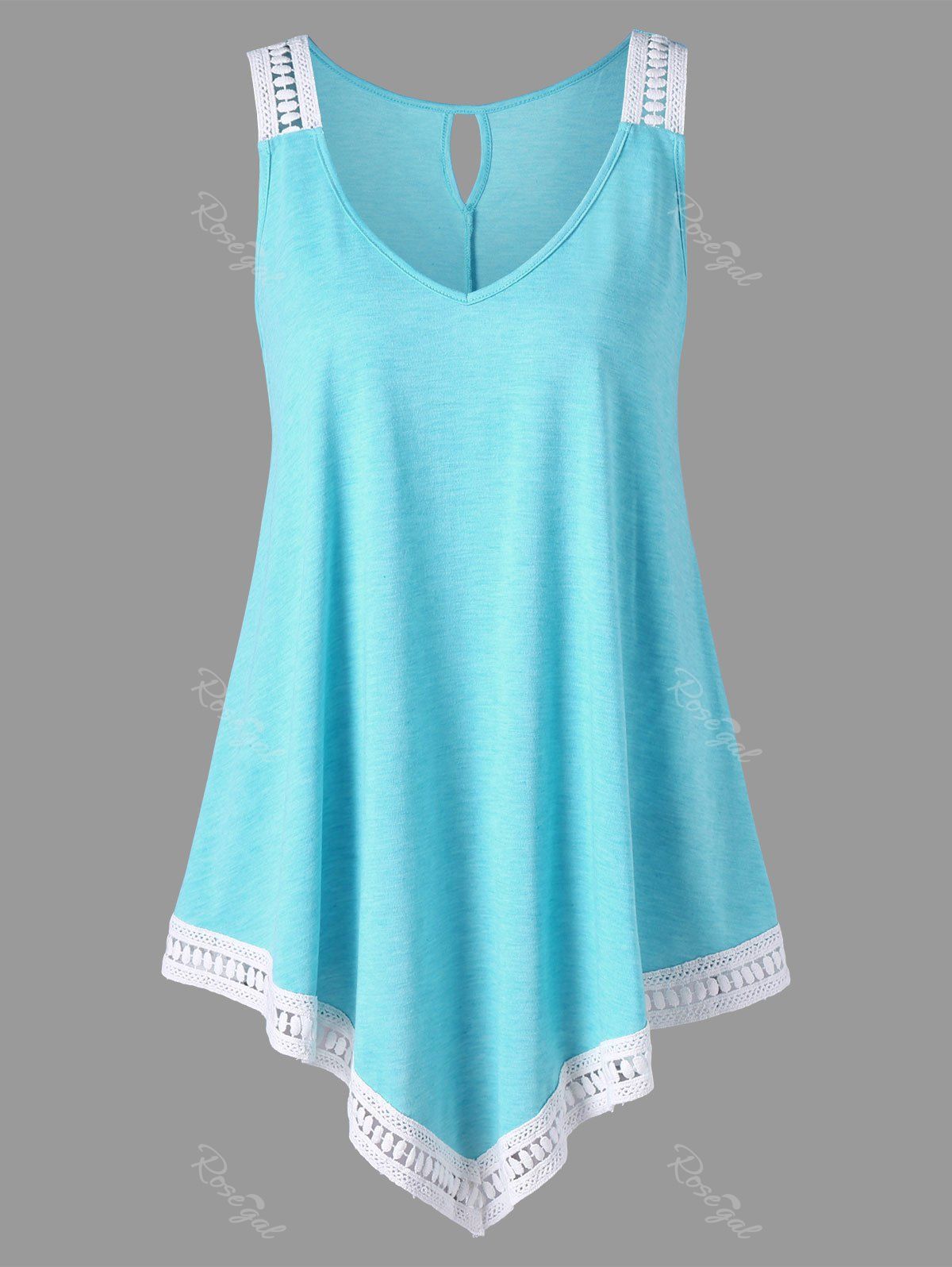 

Plus Size V Neck Trapeze Tank Top, Light blue