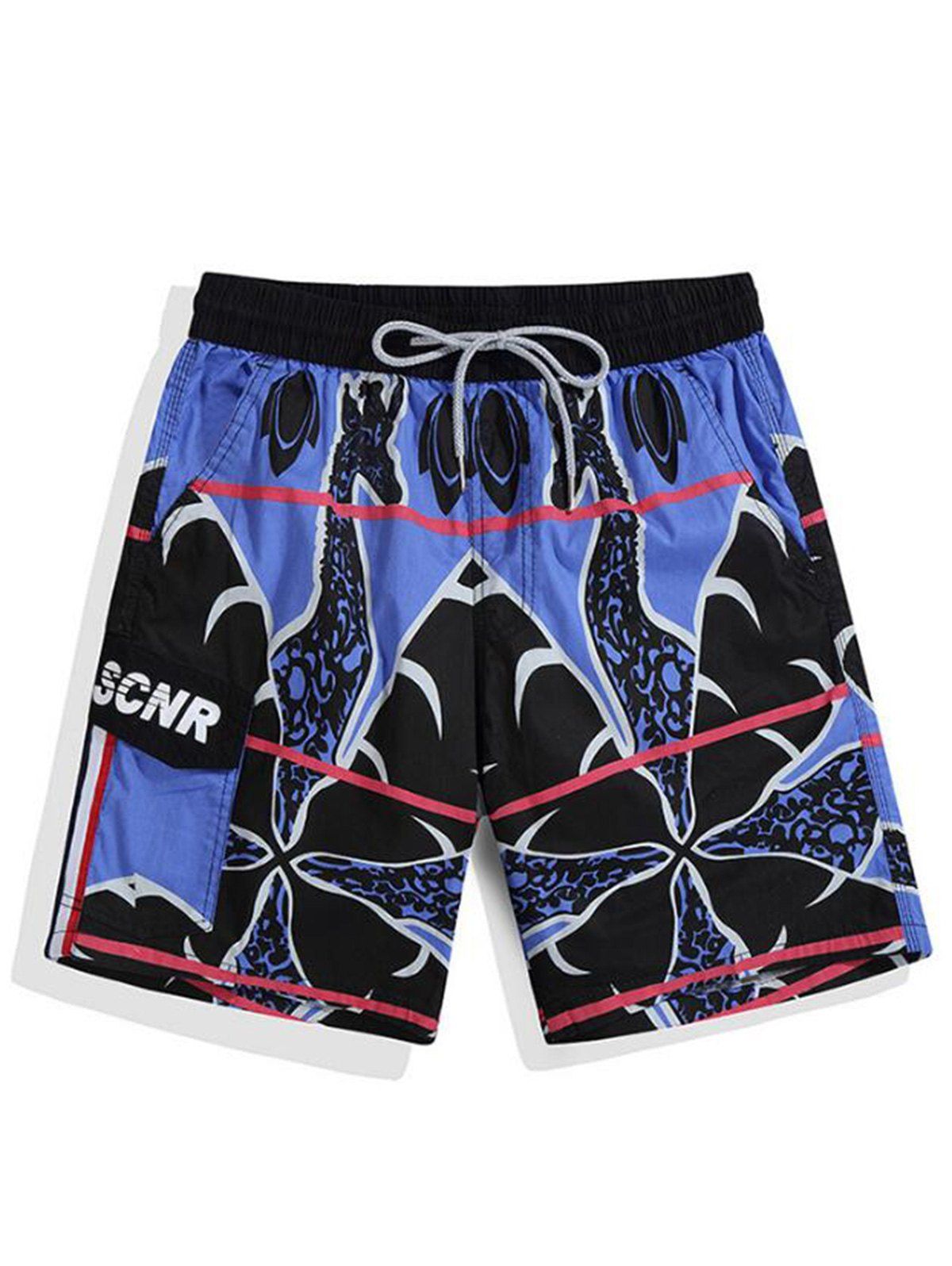 

Drawstring Letter Giraffe Print Hawaiian Shorts, Earth blue