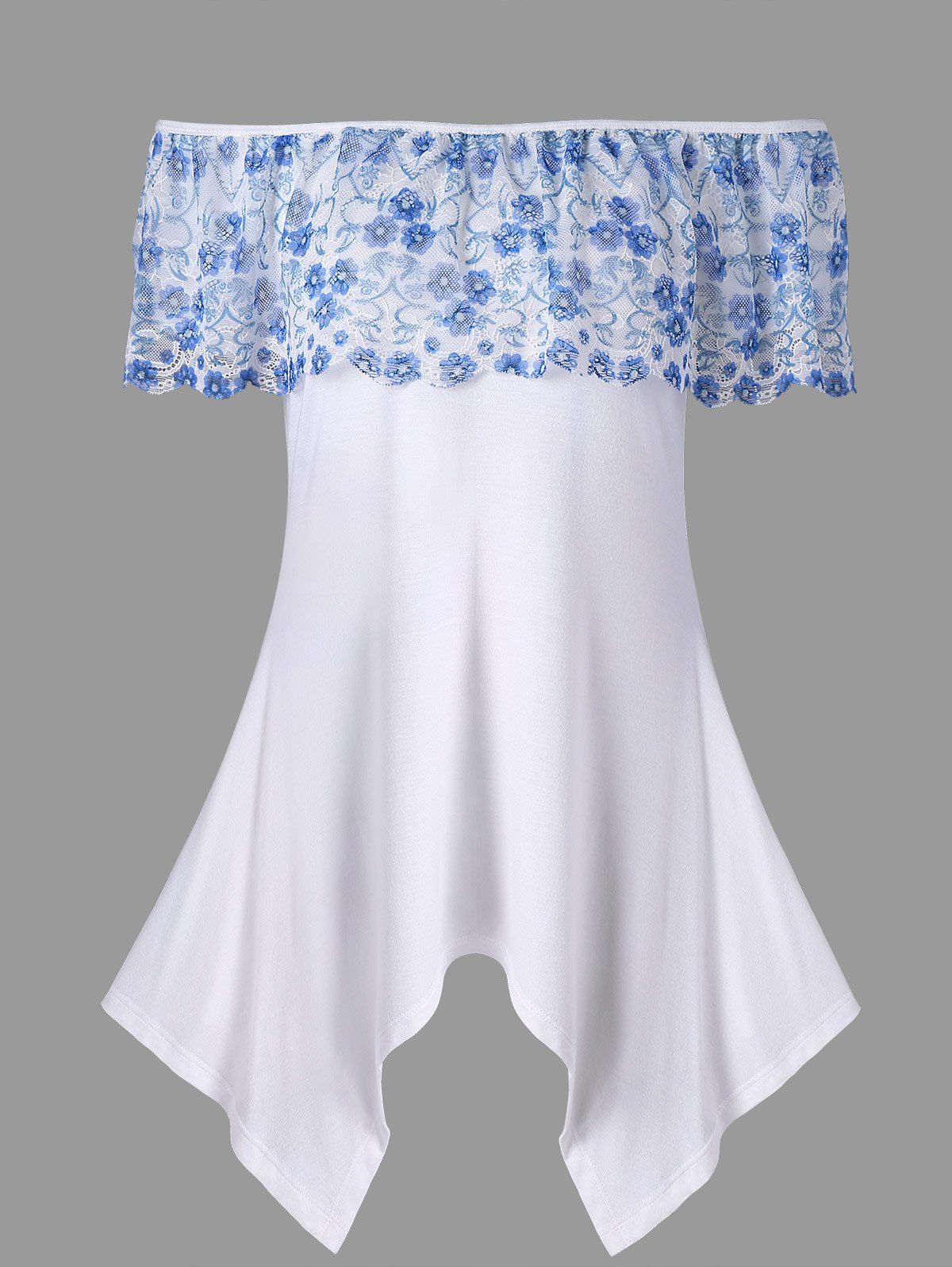 

Off The Shoulder Lace Ruffle Handkerchief T-shirt, White