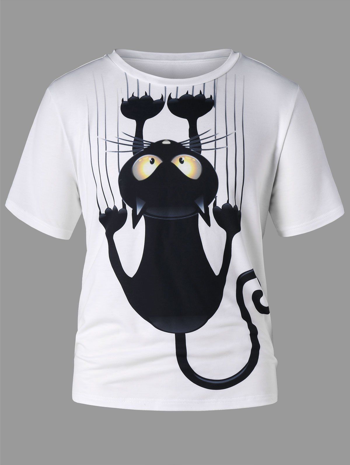 

Black Cat Print Short Sleeve T-shirt, White