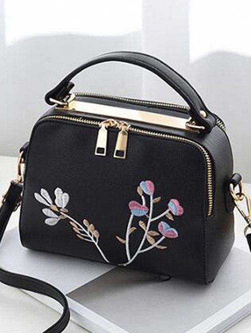 

Floral Embroidery Chic Crossbody Bag with Handle, Black