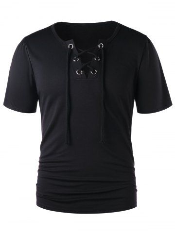 lace up t shirt men