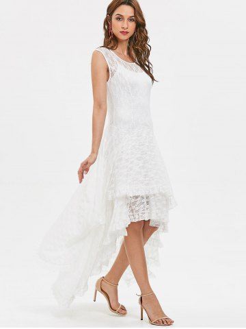 

Tiered Lace High Low Dress, White