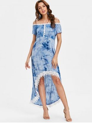 Tie Dyed Print Short Sleeve High Low Dress
