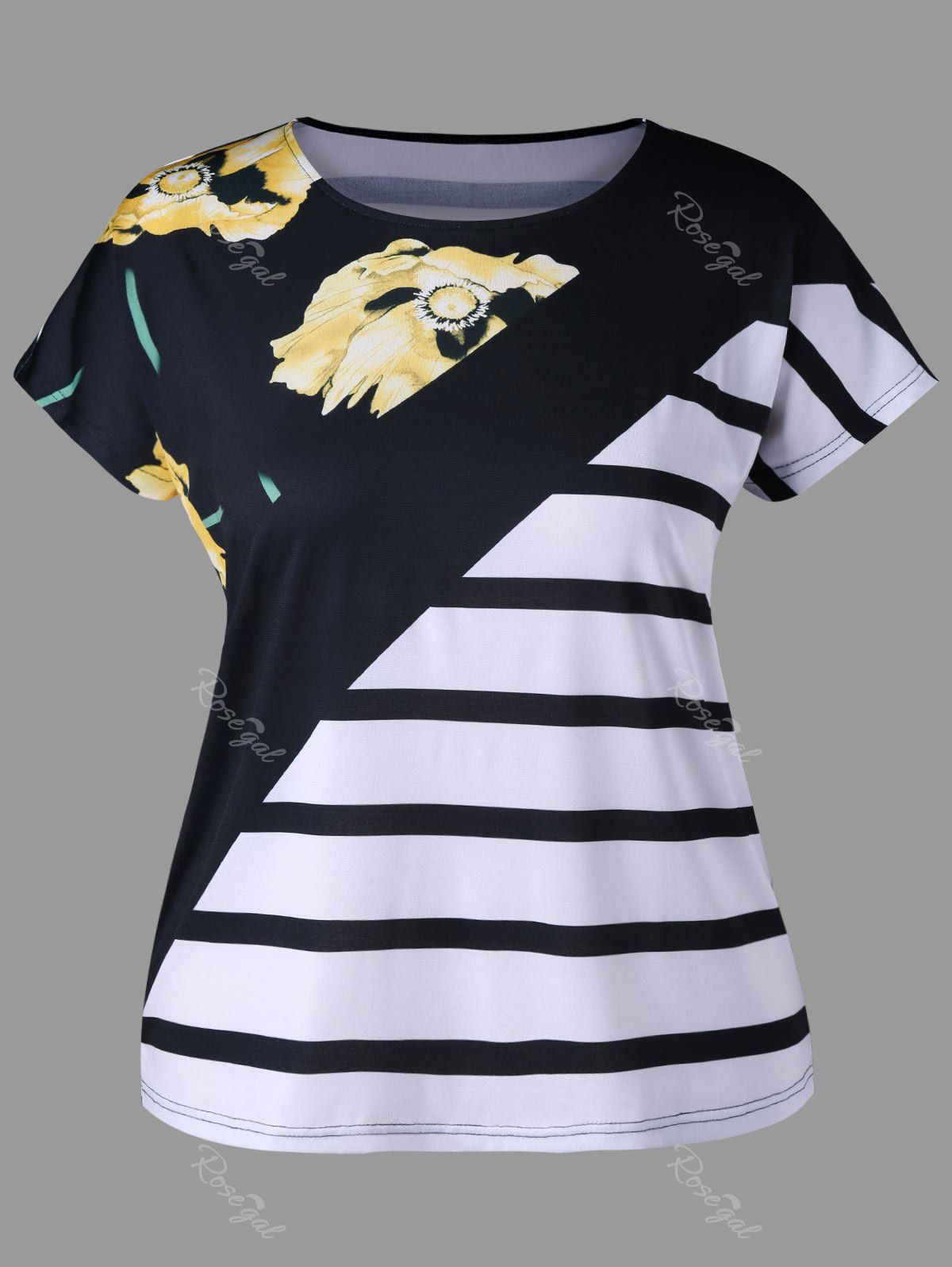 

Graphic Plus Size Striped T-shirt, Colormix