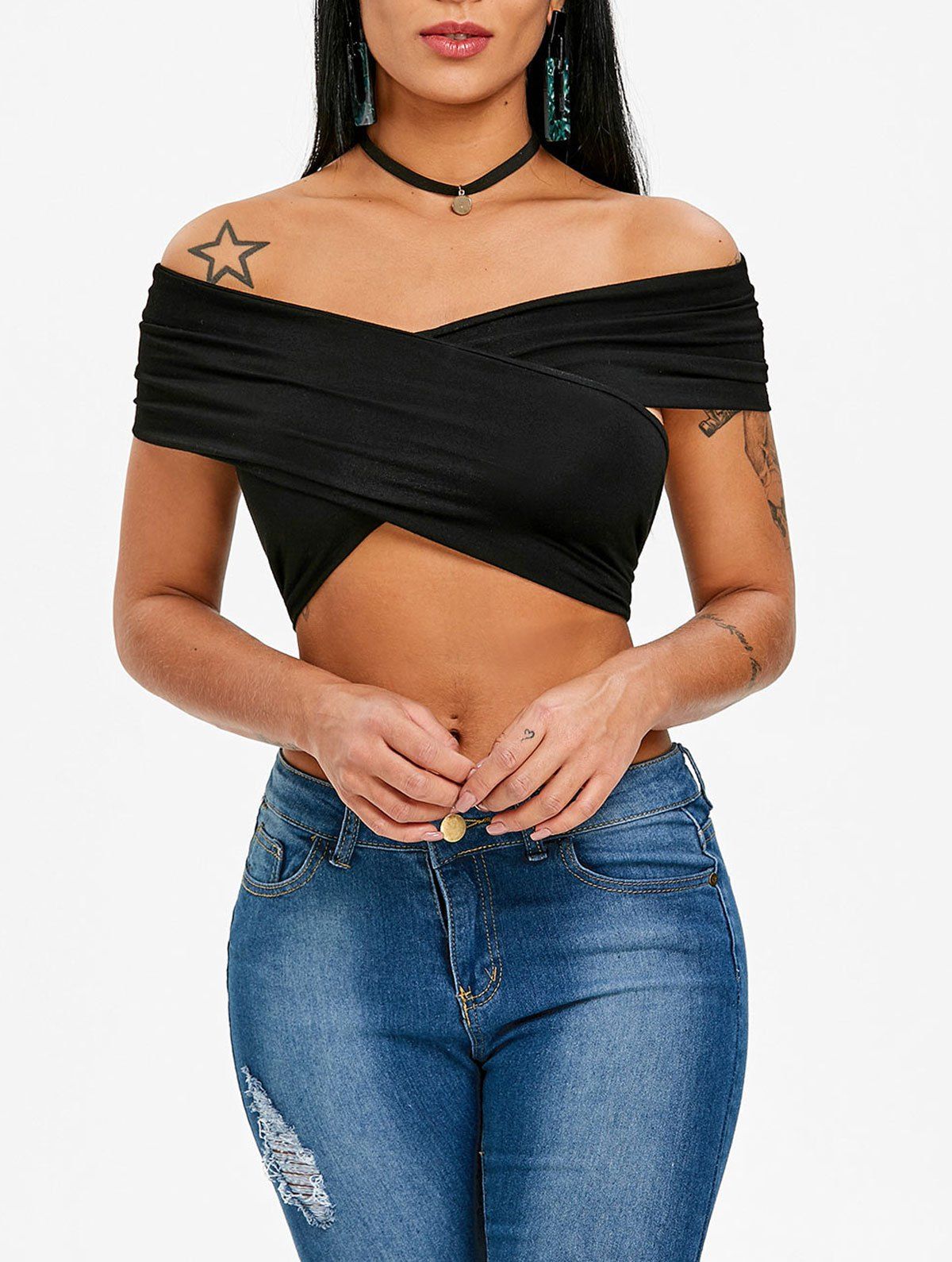 

Self Tie Convertible Way Crop Top, Black