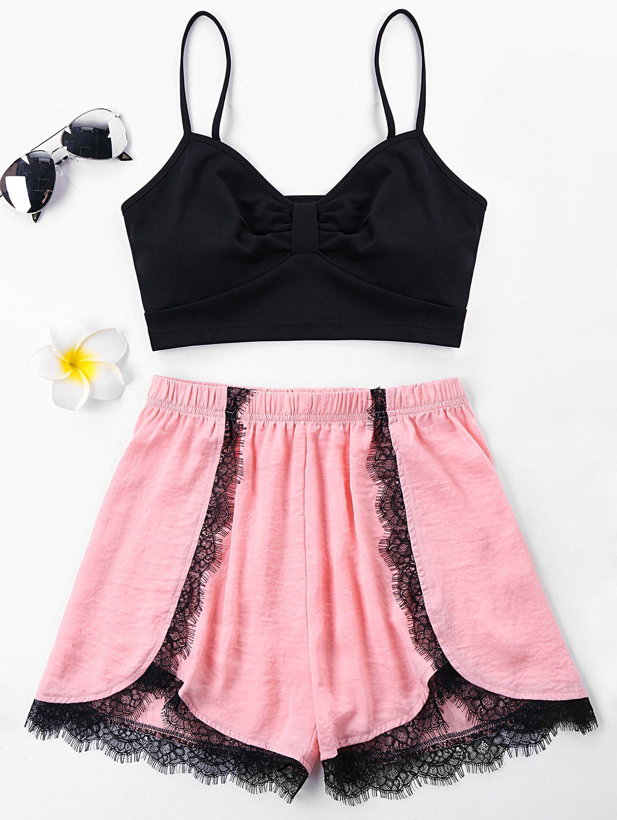 

Lace Insert Two Piece Outfits, Pink