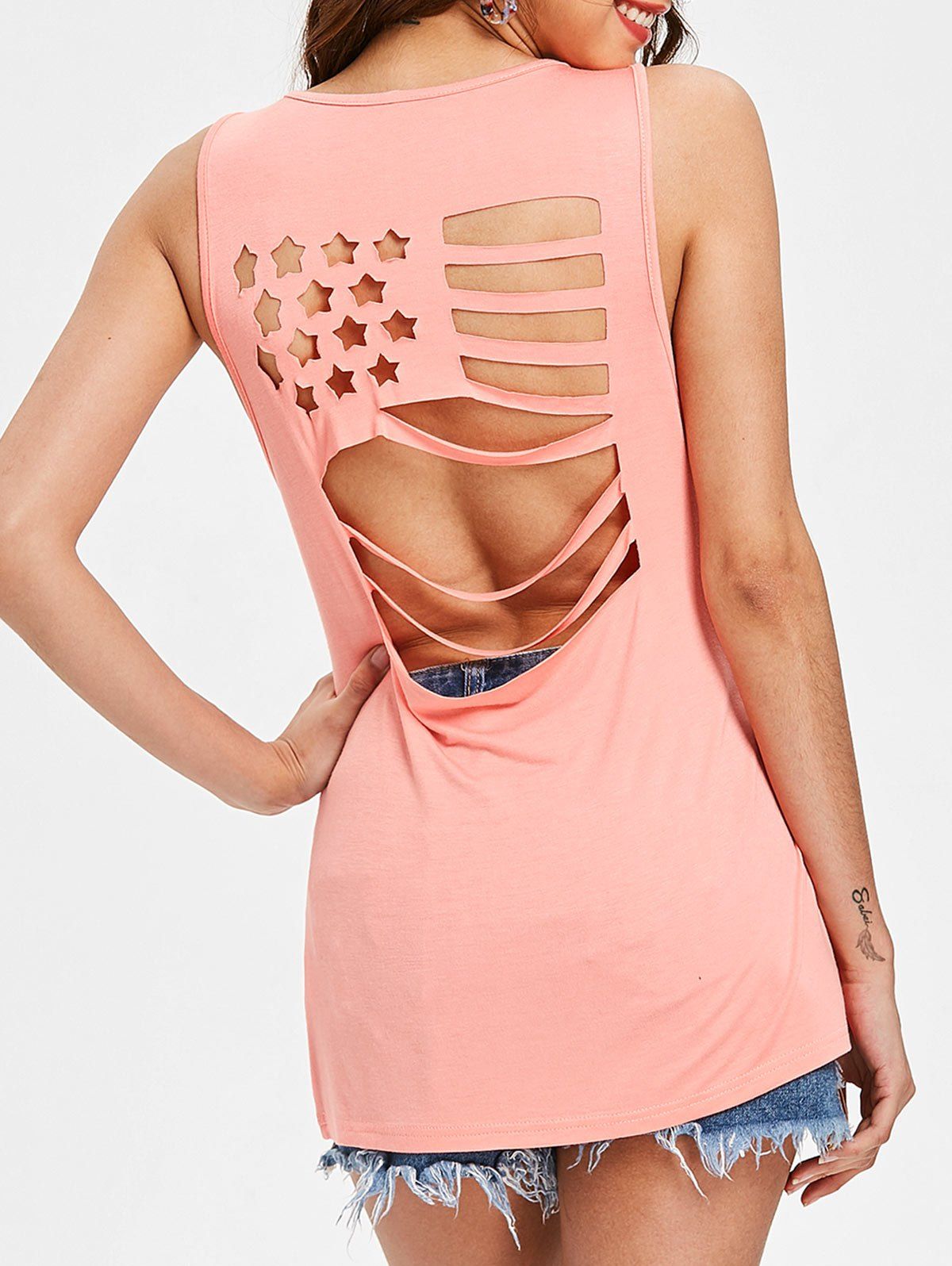 

Cut Out American Flag Sleeveless T-shirt, Light pink