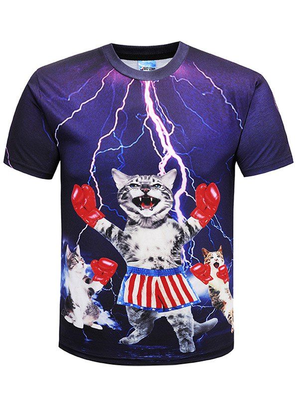 

Short Sleeve Boxer Cat Print T-shirt, Multi