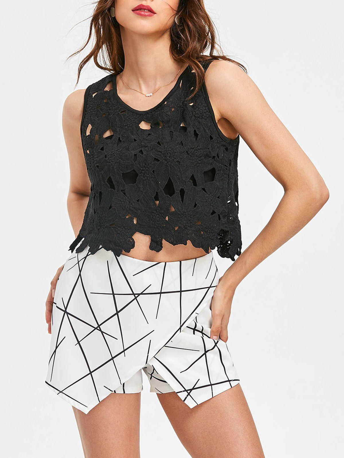 

Lace Hollow Out Cropped Tank Top, Black