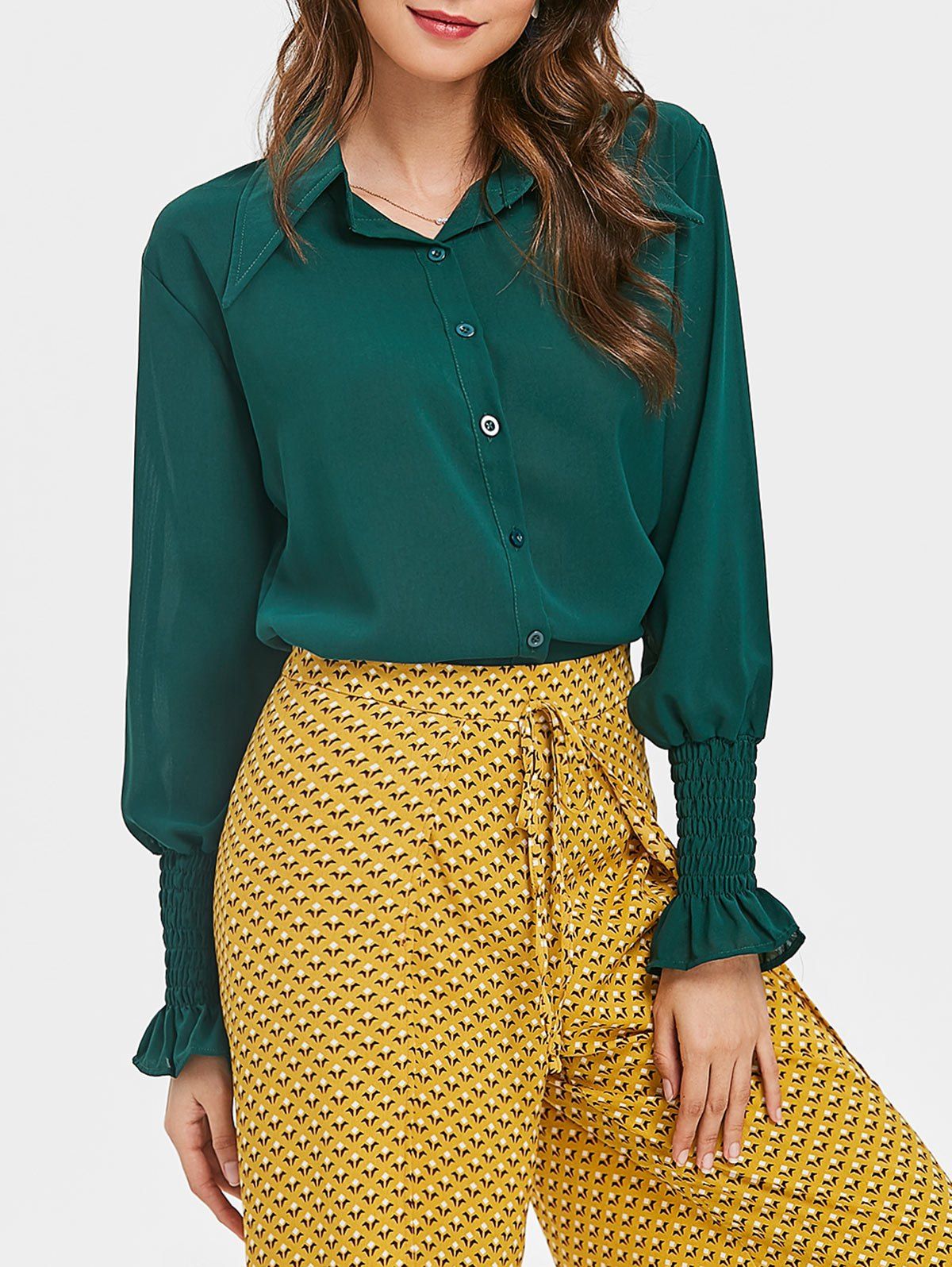 

Balloon Sleeve Chiffon Blouse, Dark forest green