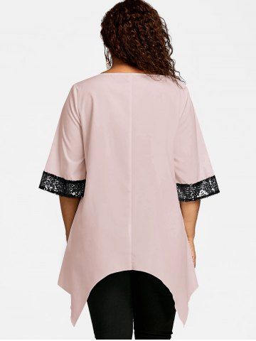 

Plus Size Sequined Trim Crescent Hem Blouse, Light pink