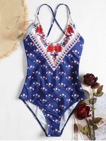 [9% OFF] Long Sleeve Floral Print One Piece Swimwear | Rosegal