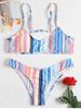 Striped Thong Cami Strap Bikini -  