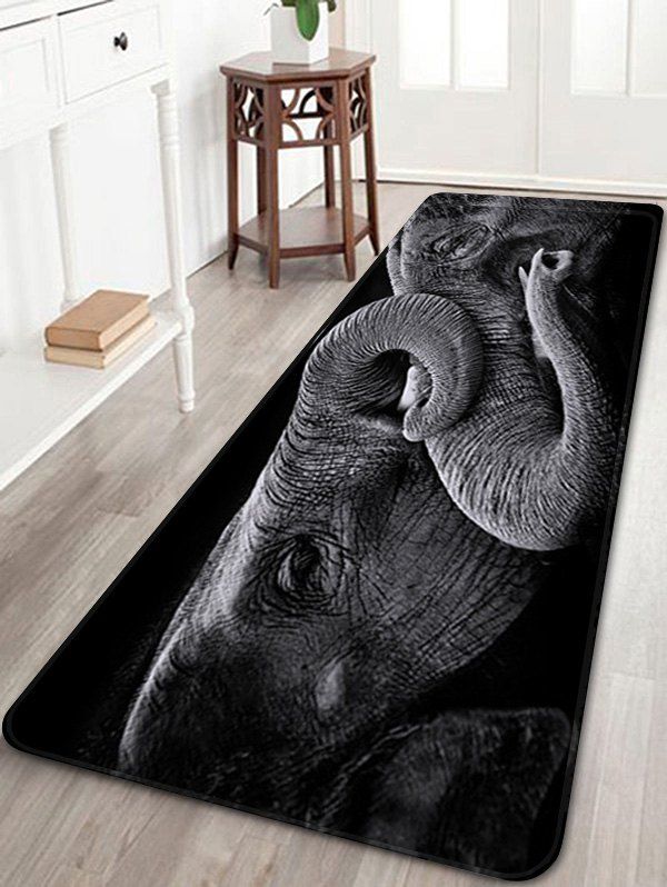 

Two Old Elephants Playing Print Indoor Floor Rug, Black