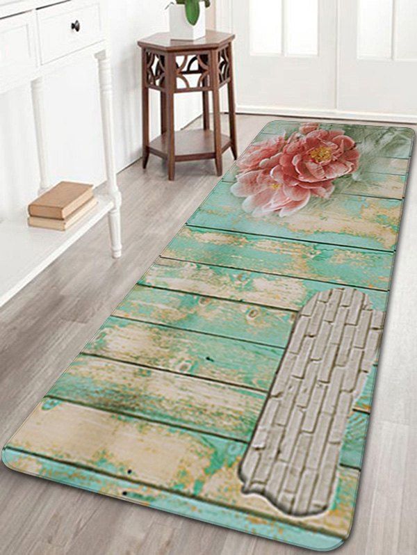 

Wood Planks Flower Print Floor Rug, Multi