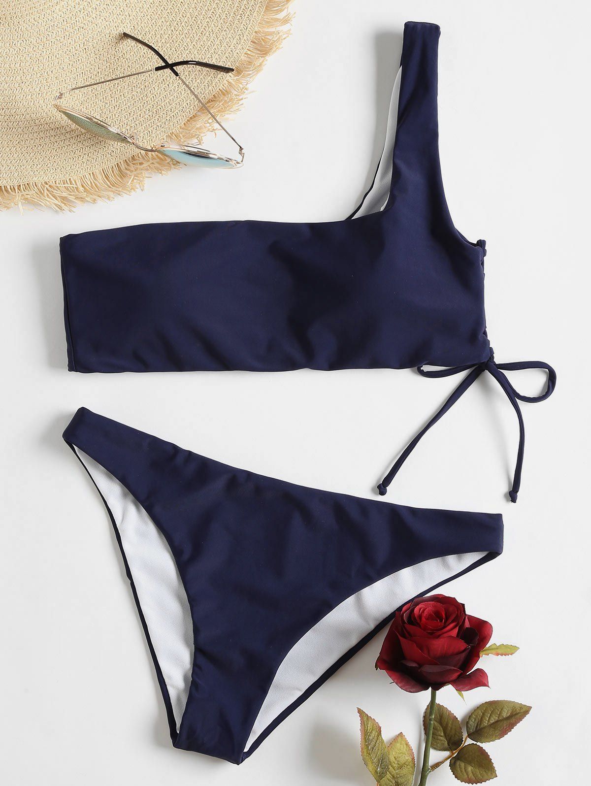 

Low Waisted One Shoulder Bikini, Deep blue