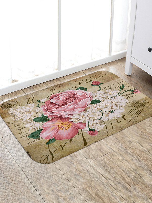 

Retro Beautiful Flowers Print Floor Rug, Multi
