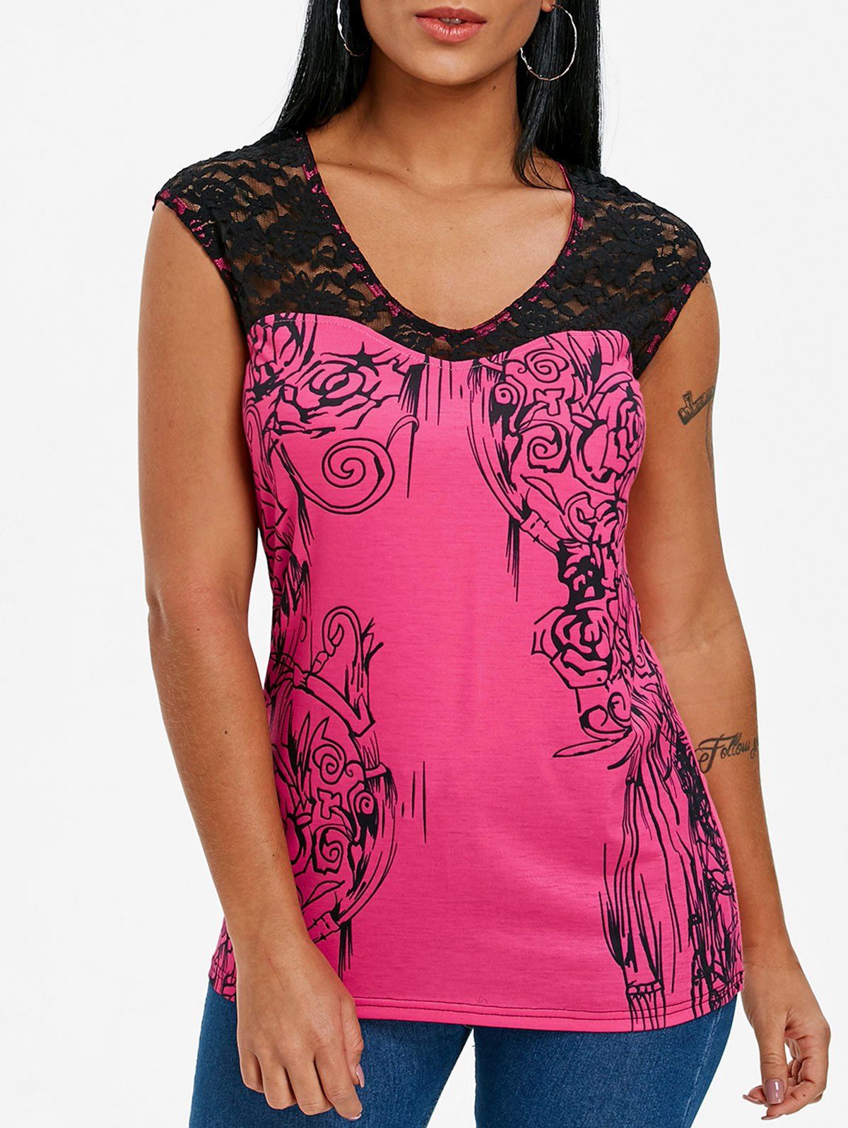

Vintage Totem Print Cap Sleeve T-shirt, Dimorphotheca magenta