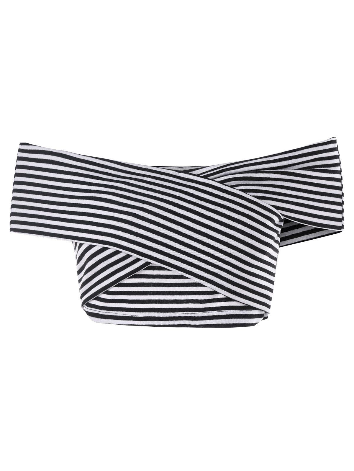 

Striped Bandeau Off The Shoulder Crop Top, Black stripe