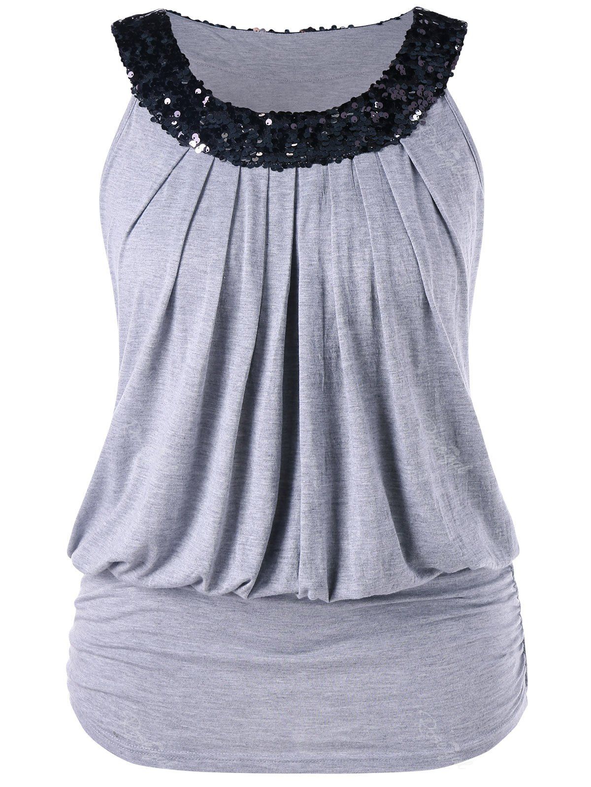 

Plus Size Sleeveless Sequined Blouson T-shirt, Light gray