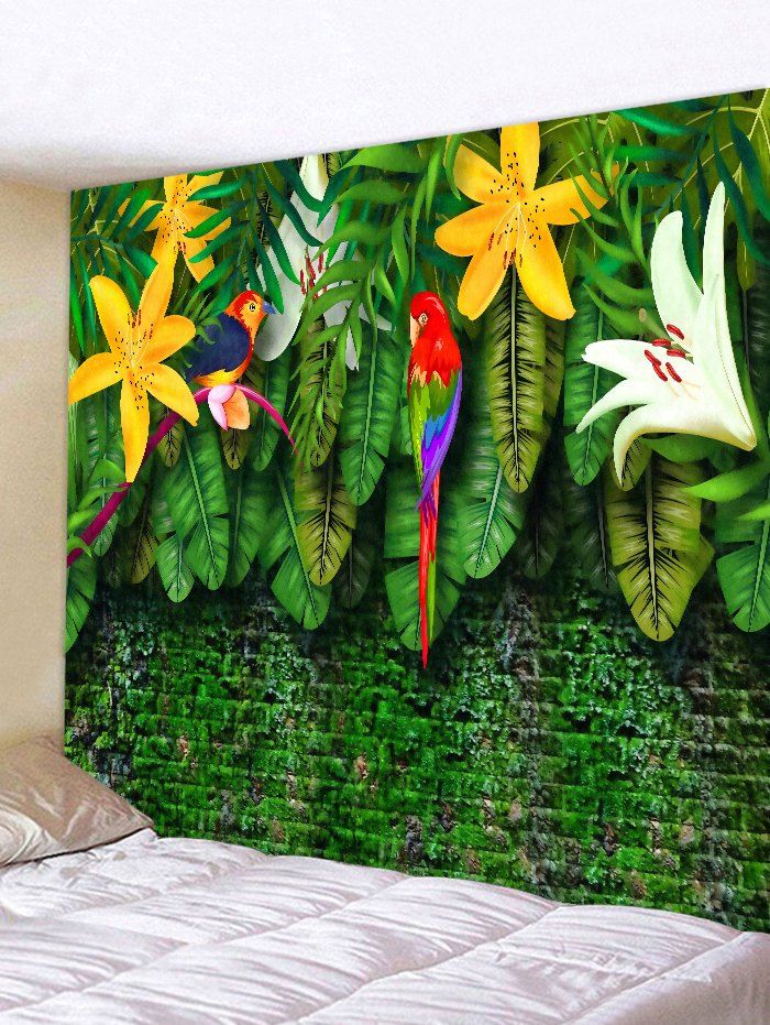 

Wall Hanging Decor Flower and Birds Pattern Tapestry, Medium forest green