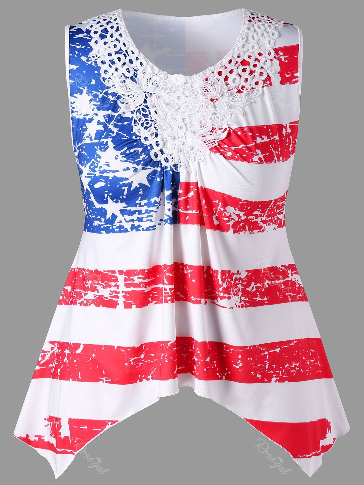 

Plus Size Lace Panel American Flag Tank Top, Colormix