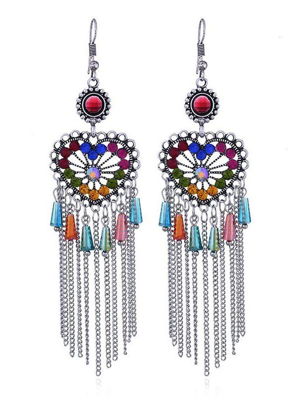

Rhinestone Heart Fringed Chain Drop Earrings, Multi