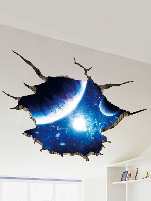 

Outer Space Planet Print 3D Broken Floor Sticker, Earth blue