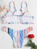Striped Thong Cami Strap Bikini -  