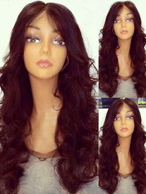 

Long Center Parting Wavy Party Synthetic Fiber Wig, Red wine
