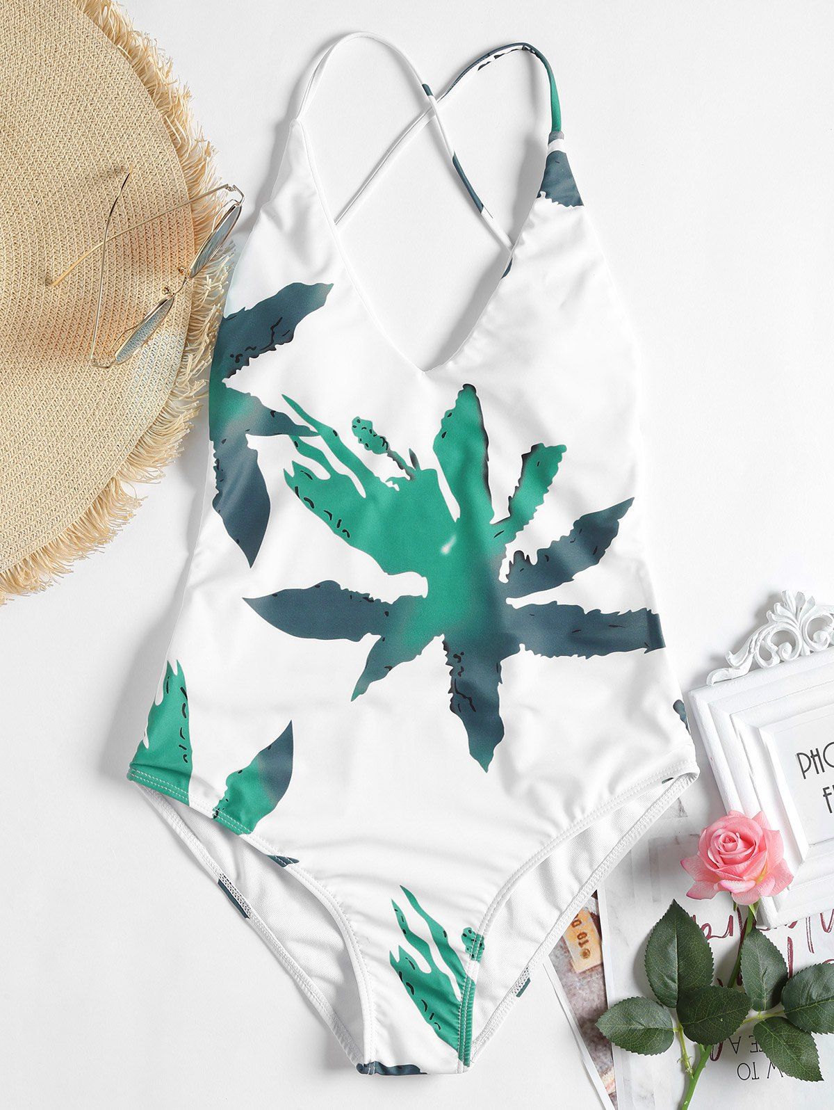 

Low Back Patterned One Piece Swimsuit, White