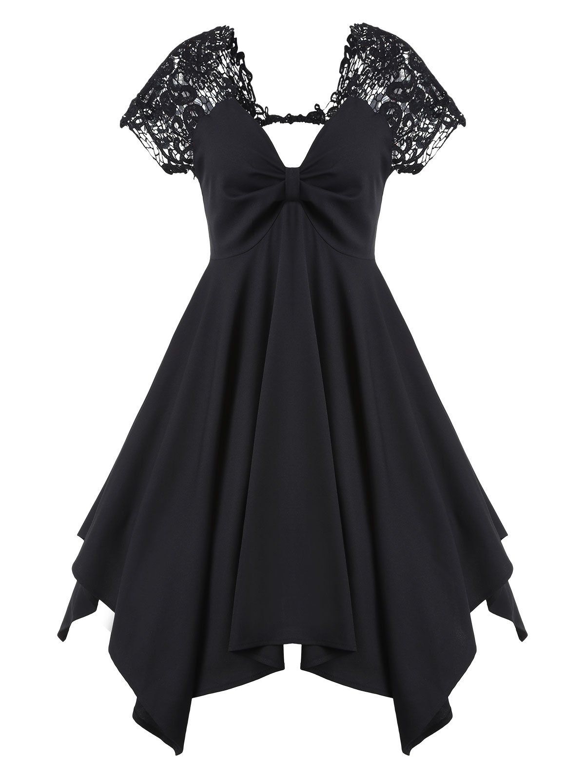 

Ruched Lace Panel Cut Out Mini Dress, Black