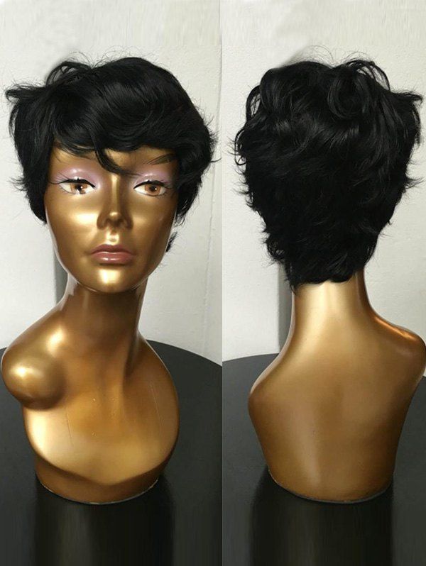 

Short Side Bang Slightly Curly Synthetic Wig, Black