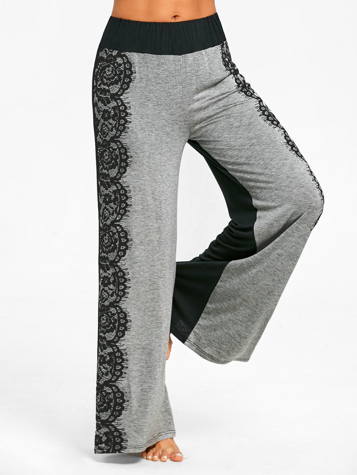

Lace Print Side Wide Leg Pants, Light grey