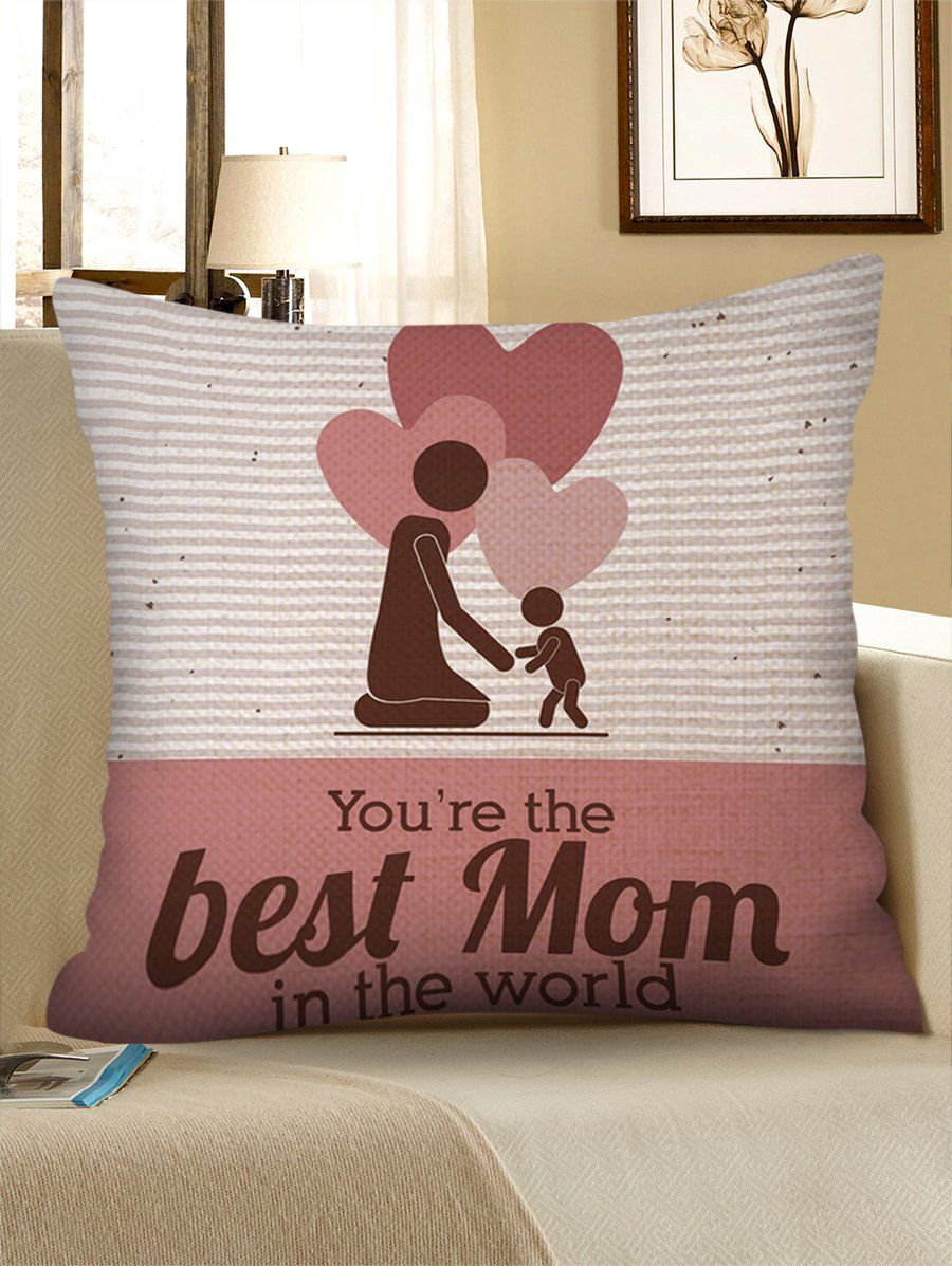 

Gift Hearts Mother and Son Pattern Pillow Case for Mother's Day, Light pink