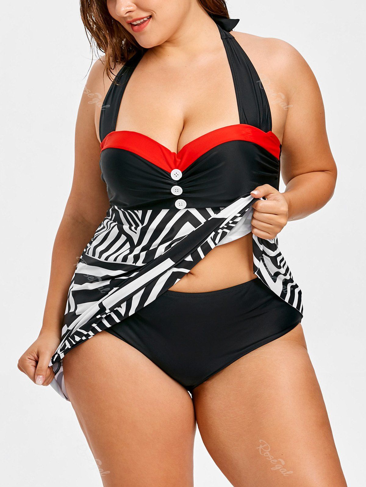 

Abstract Geometric Plus Size Empire Waist Tankini, Black