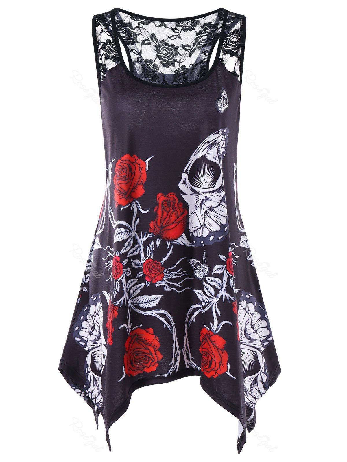 

Plus Size Floral Lace Insert Tank Top, Black