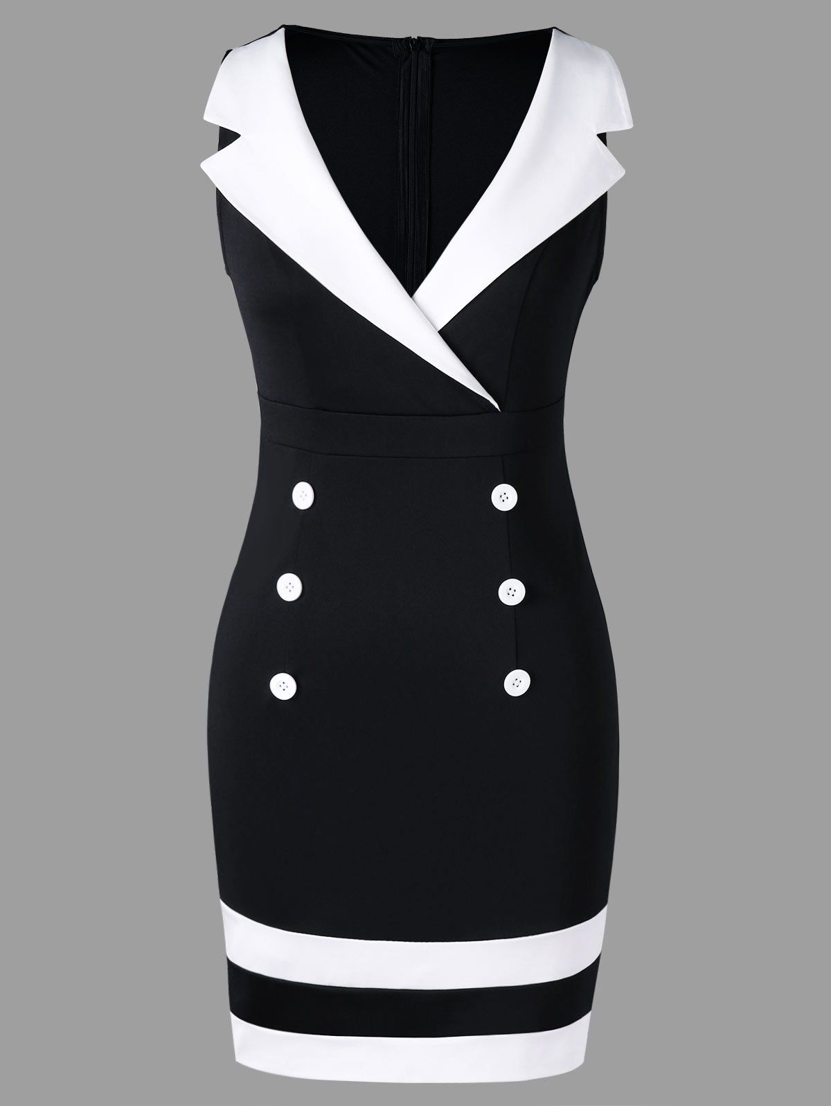 

Double Breasted Notched Collar Tight Dress, White and black
