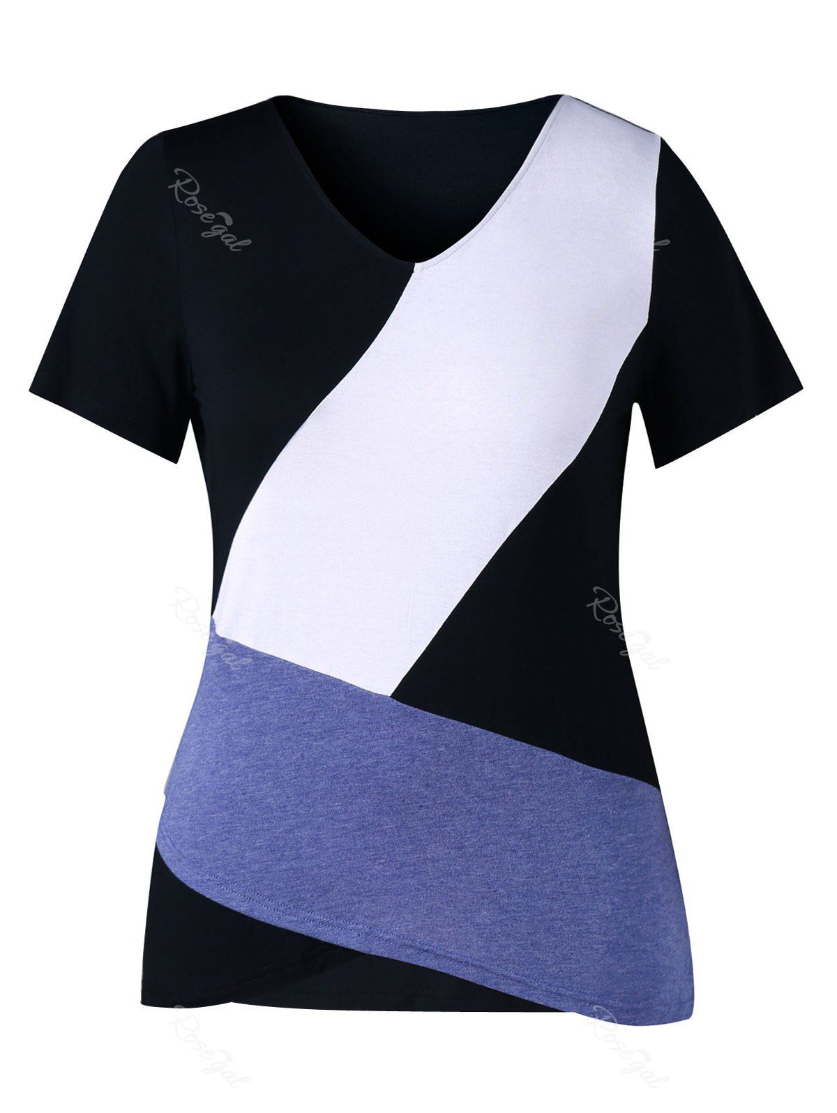

Color Block Plus Size Short Sleeve T-shirt, Black
