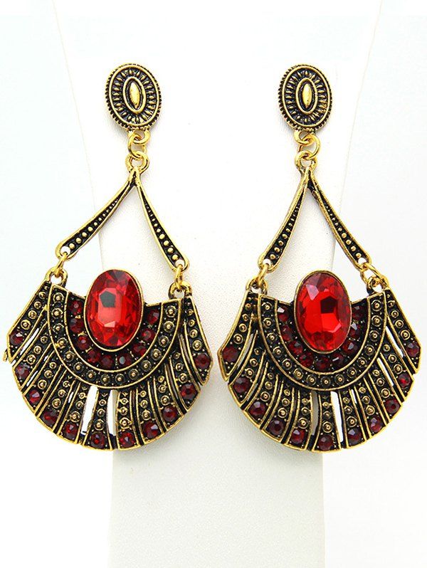 

Vintage Rhinestone Faux Gem Oval Earrings, Red