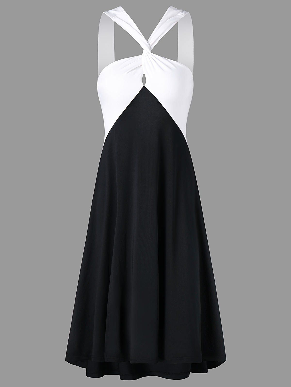 

Color Block Backless Casual Dress, Black