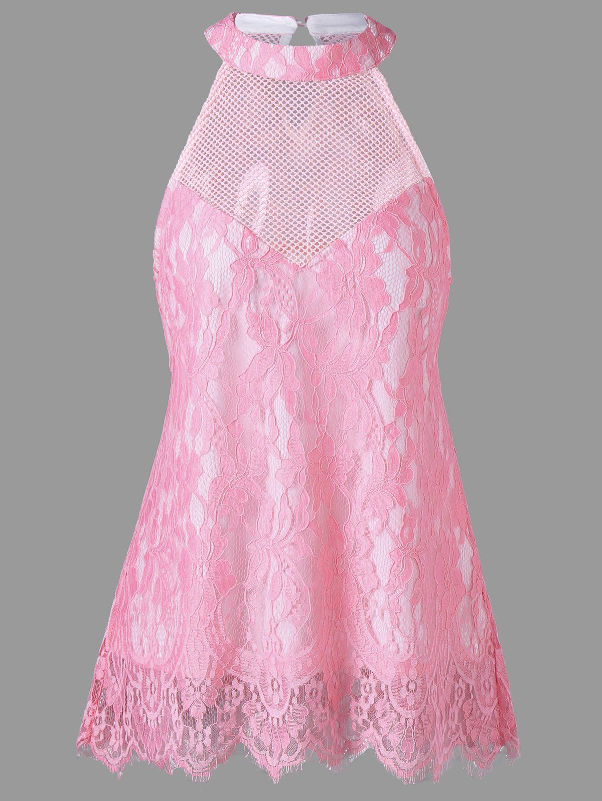 

Lace Keyhole Back Sheer Tank Top, Pink