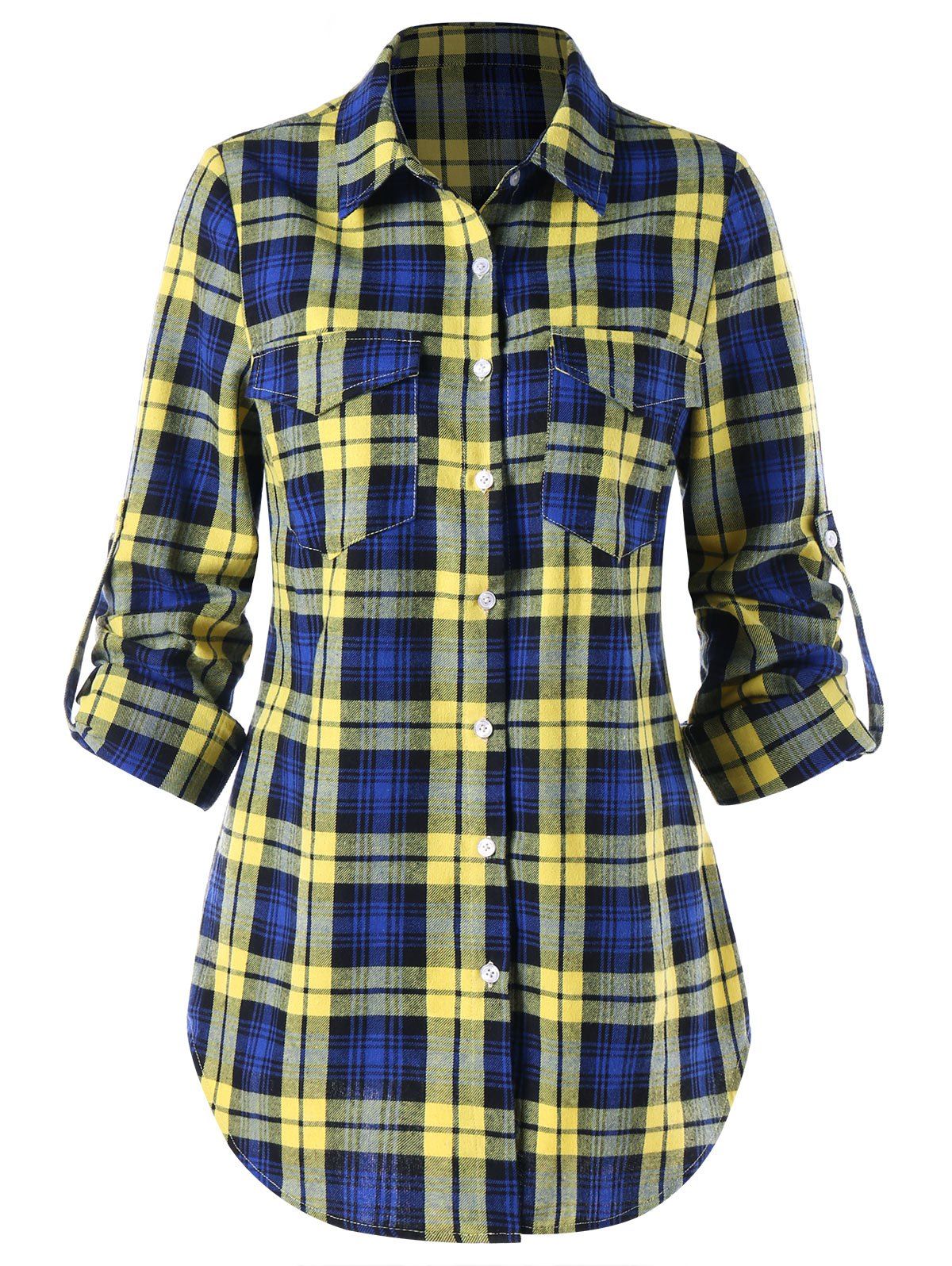 

Pocket Front Adjustable Sleeve Tartan Shirt, Colormix