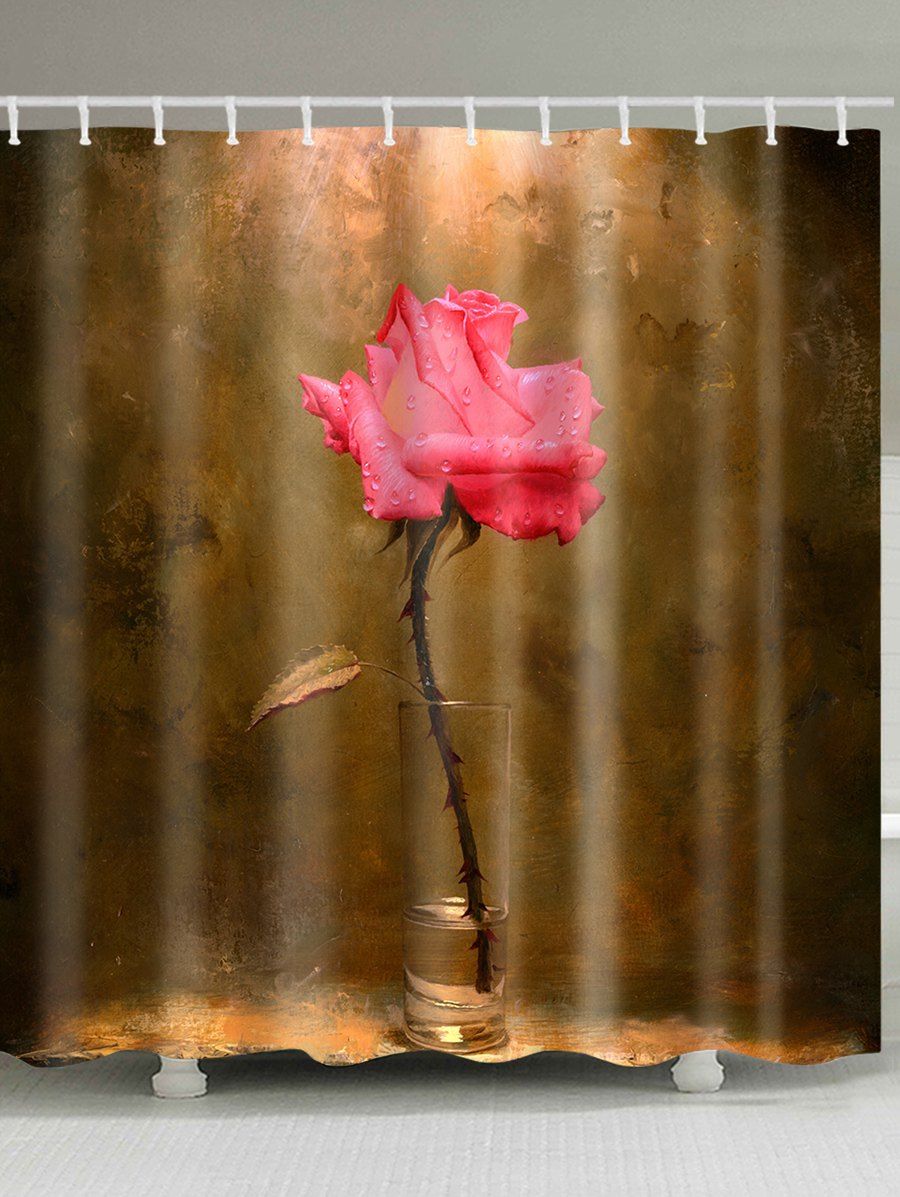 

Indoor Rose Print Shower Curtain, Brown