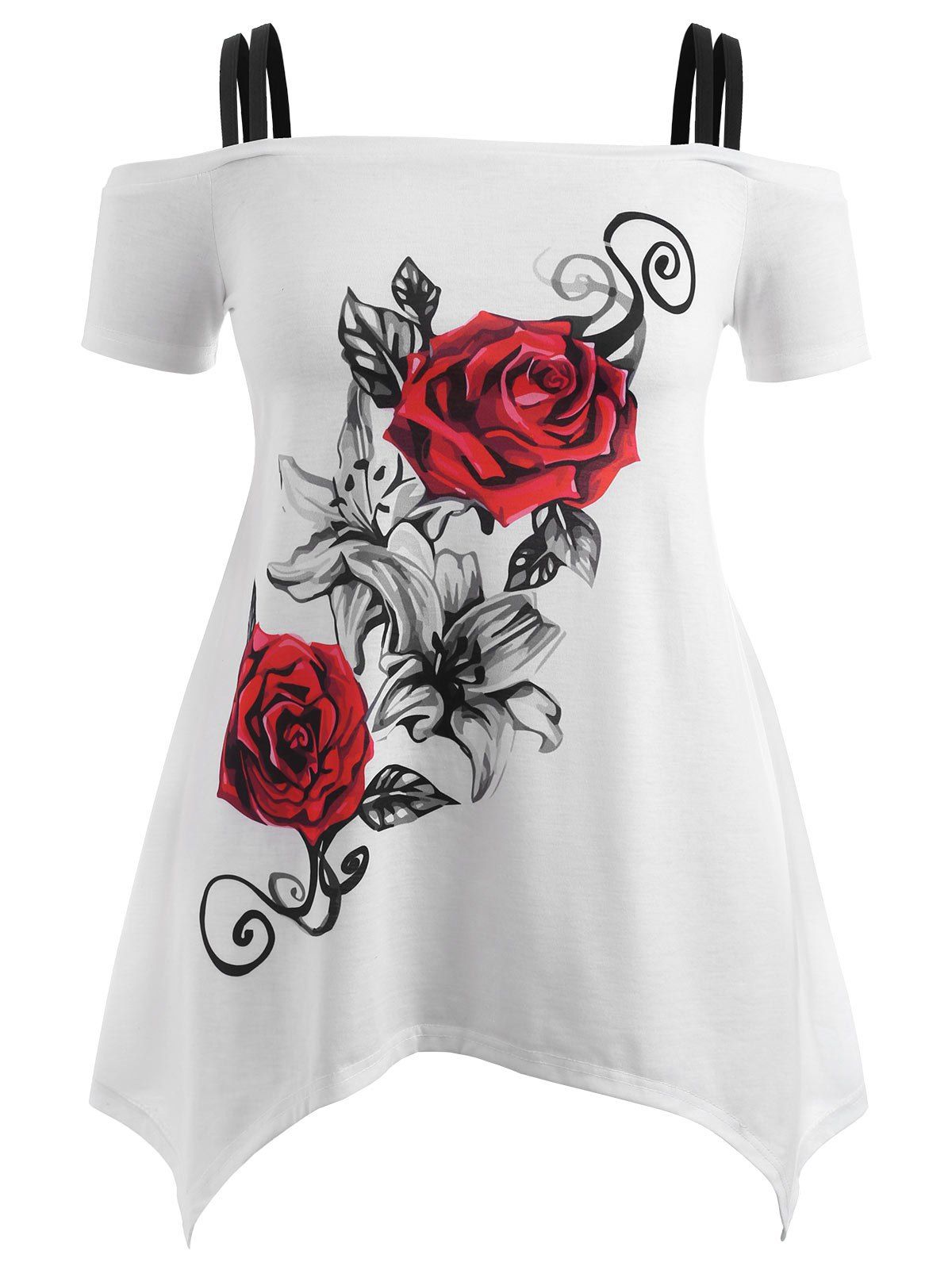 

Cold Shoulder Plus Size Rose T-shirt, White