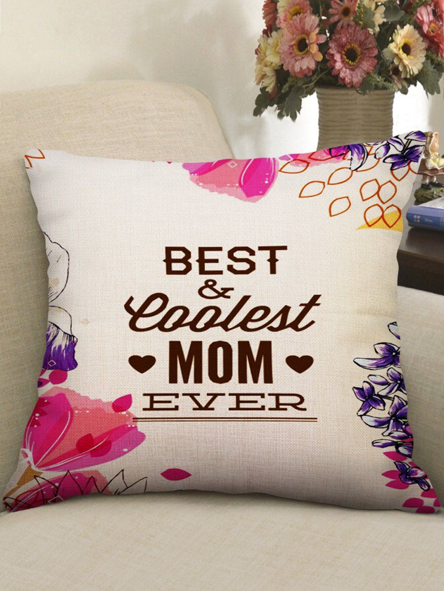 

Mother's Day Floral Print Decorative Linen Pillowcase, Multi