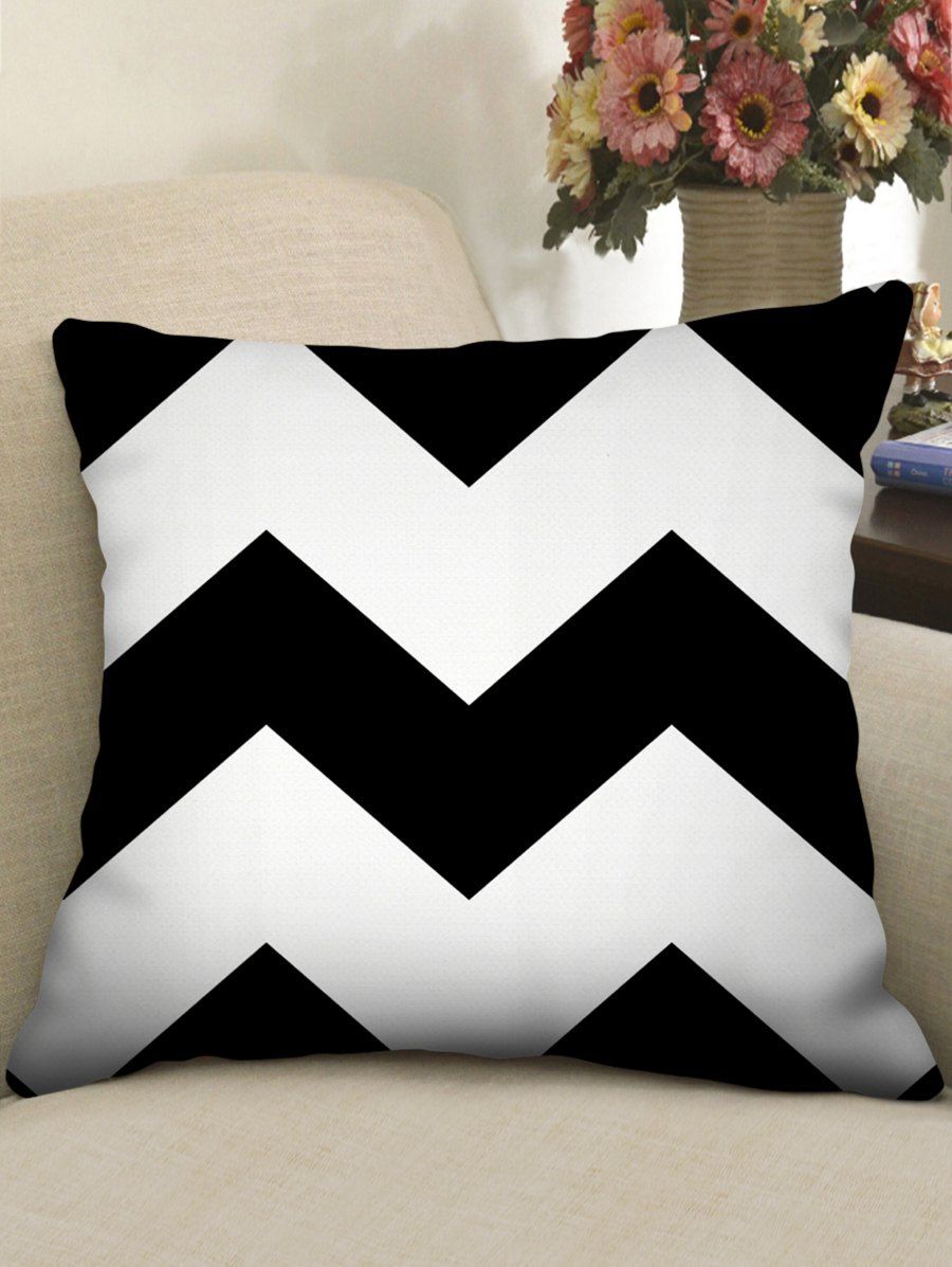 

Zig Zag Print Decorative Linen Pillowcase, Black