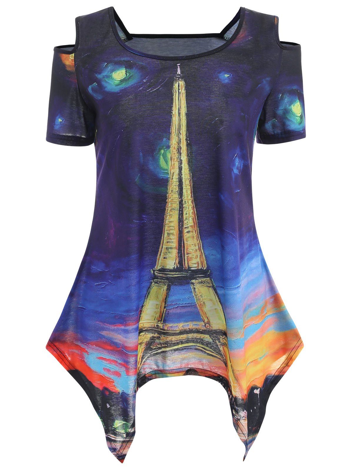 

Galaxy Print Open Shoulder Handkerchief T-shirt, Denim dark blue